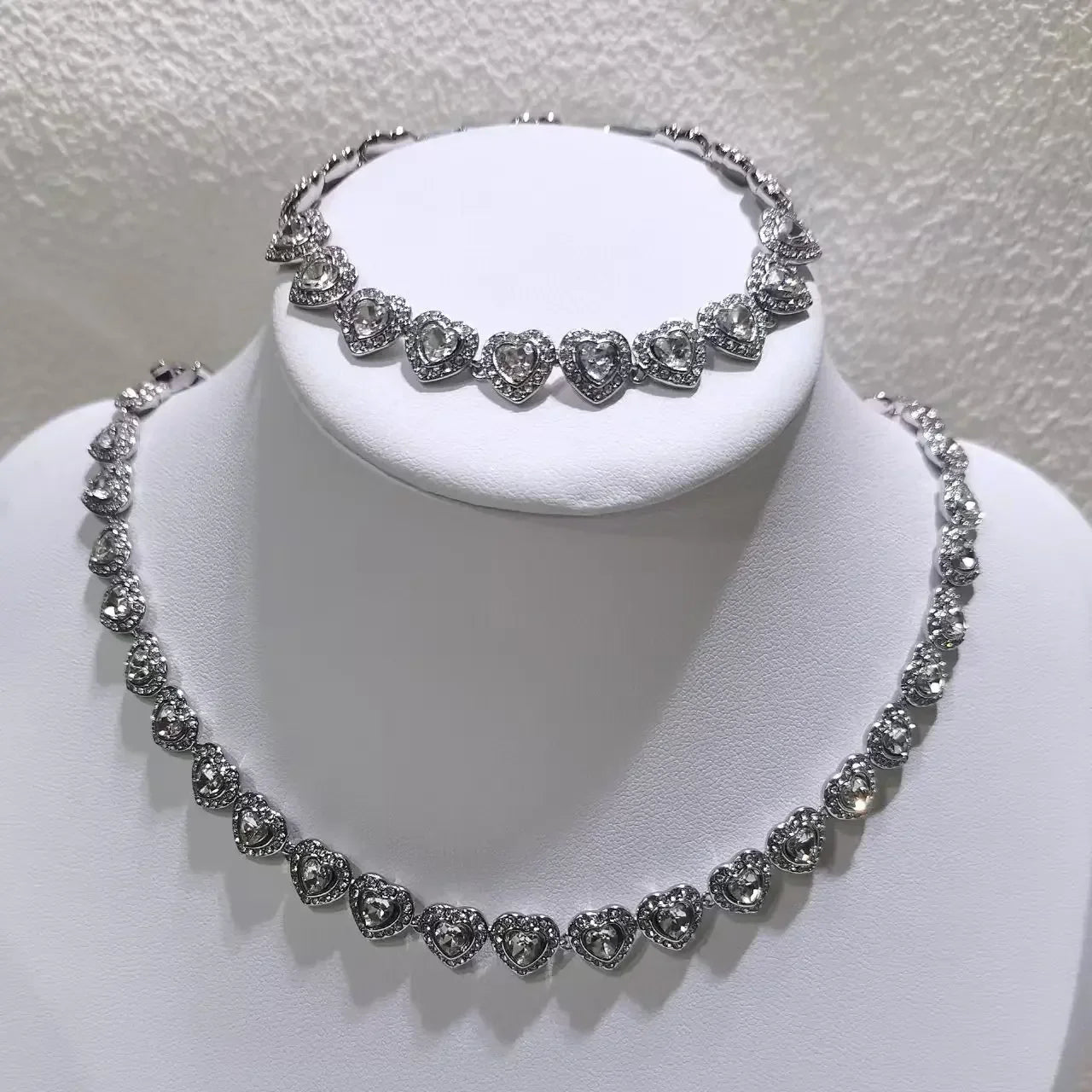 2025 New Trend Fine Wedding Jewelry Set Charm Silver Heart shaped Crystal Luxury Pearl Necklace Earrings Romantic Gift for Women