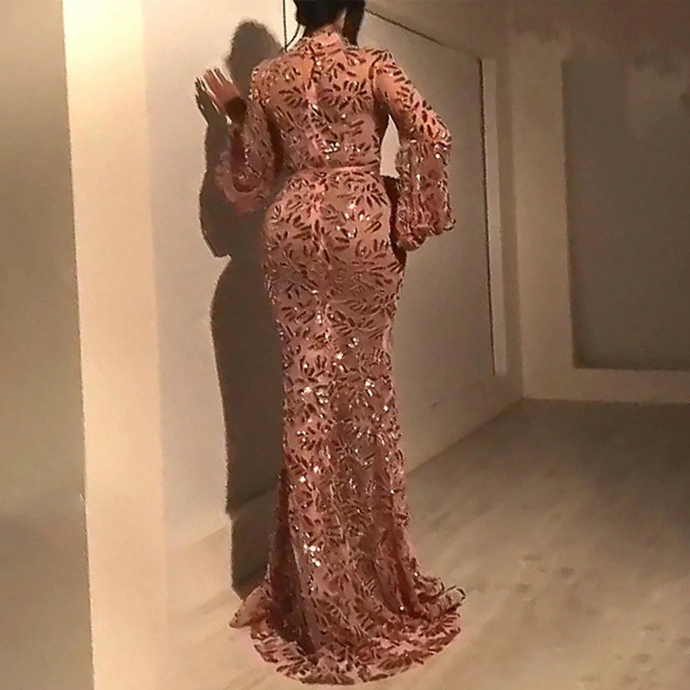 Evening wear Dresses: Long Sleeved Floor-Length of Formal Evening Prom Dress Women