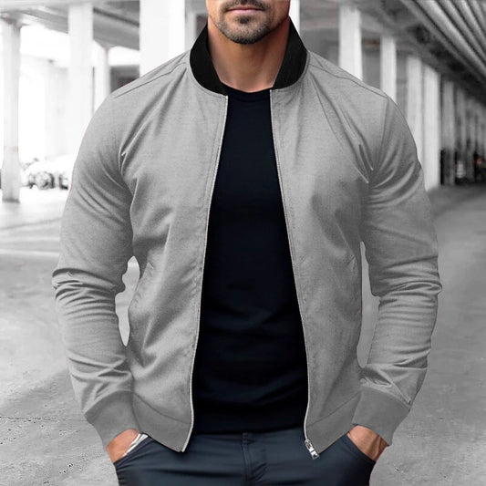 Pure Color Men's Bomber Jacket Man Casual Streetwear Hip Hop Zipper Coats