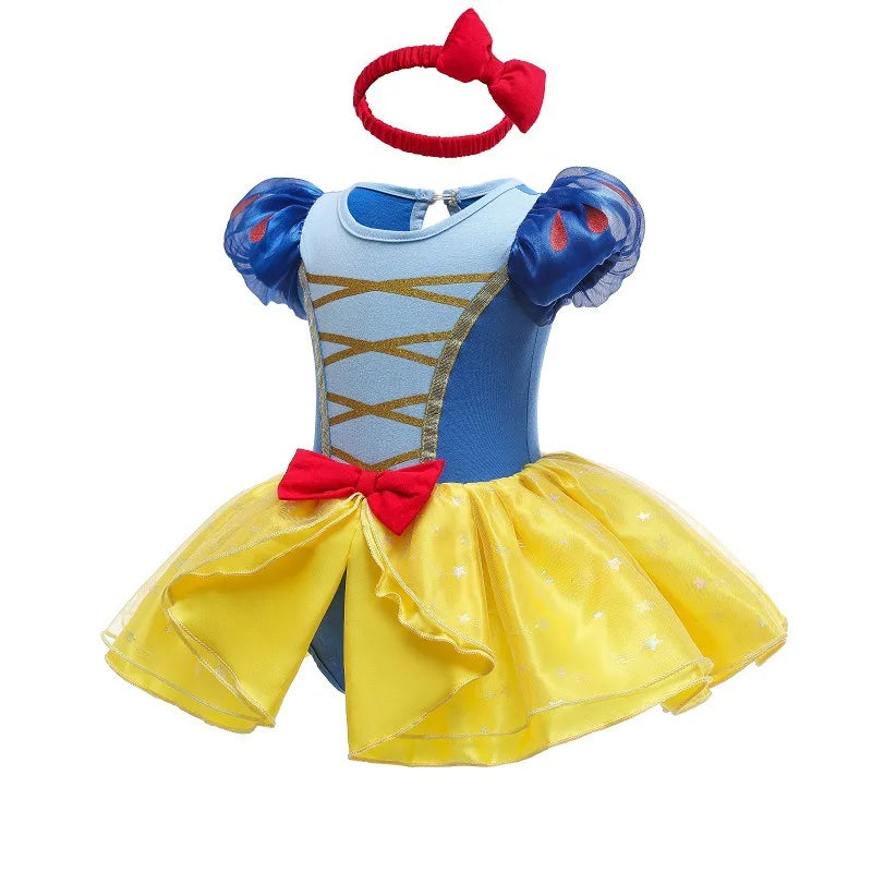 Snow White Princess Party Dress Kids Girl Short Puff Sleeve Costume Halloween Birthday Ball Gown Clothes K116