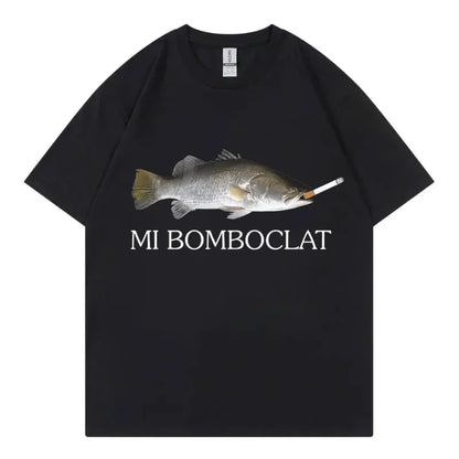 Funny Bomboclat Fish Meme T-shirt High Street Fashion Trend Y2k Short Sleeve T-shirts Women Harajuku Vintage Style T Shirts