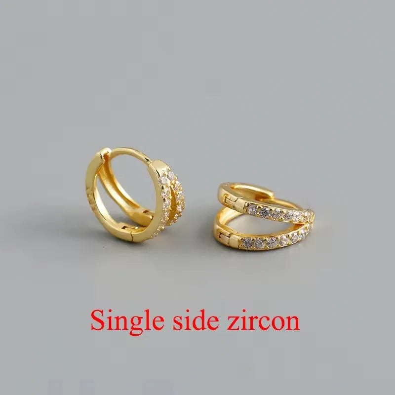 WANTME 925 Sterling Silver Fashion Luxury Shiny Double Layer Zircon Huggies Hoop Earrings for Women Plated 18k Gold Fine Jewelry