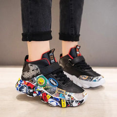 Children Sports Sneakers for Girls Kid Cartoon Graffiti Pattern Casual Shoes Boys