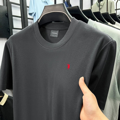 High end silky cotton breathable short sleeve T-shirt men summer designer Paul brand embroidered fashion casual round neck top