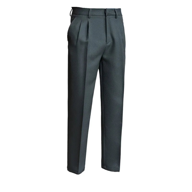 Waffle Fabric Men High Waist Casual Pant Fashion Men Simple Slim Fit