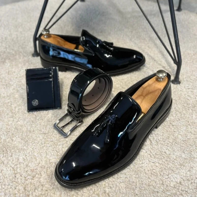 New Black Loafers for Men Patent Leather Tassels Wedding Business Men's Formal Shoes Size 38-45 Free Shipping men shoes