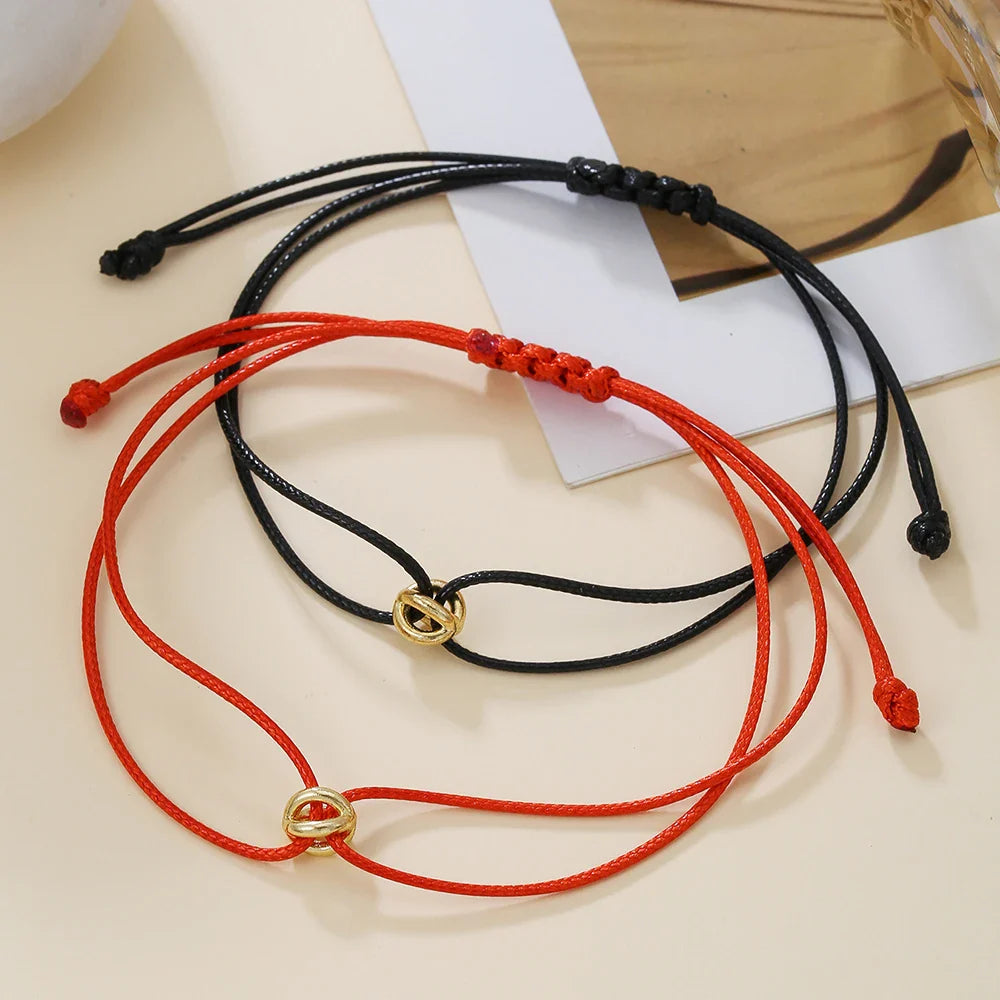 Simple Niche Design Lucky Symbol Bracelet Transfer Bead Couple Bracelet Set Adjustable Woven Bracelet Friendship Bracelet