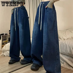 Spring Women Vintage Baggy Jeans Elastic Waist Oversized American Trouser