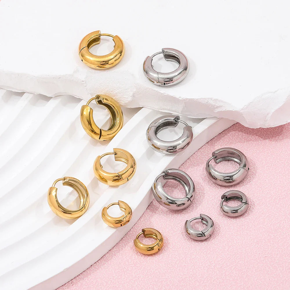Joolim Jewelry Waterproof & Tarnish Free Minimalist PVD New Small Circle Huggie Stainless Steel Earring for Women