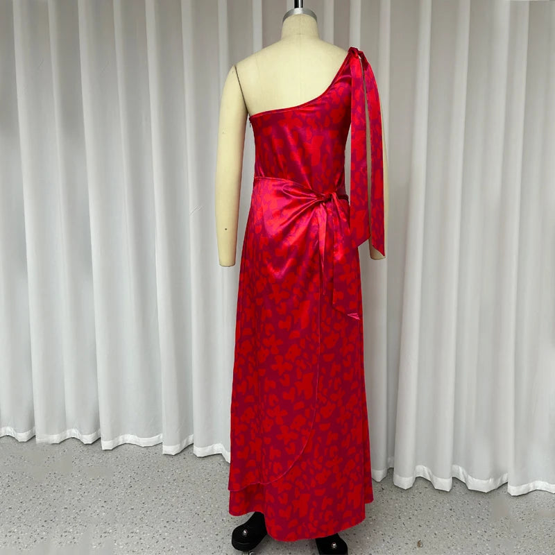 Evening Dresses: Women Maxi Dress Summer Fashion One Shoulder Printed Sleeveless