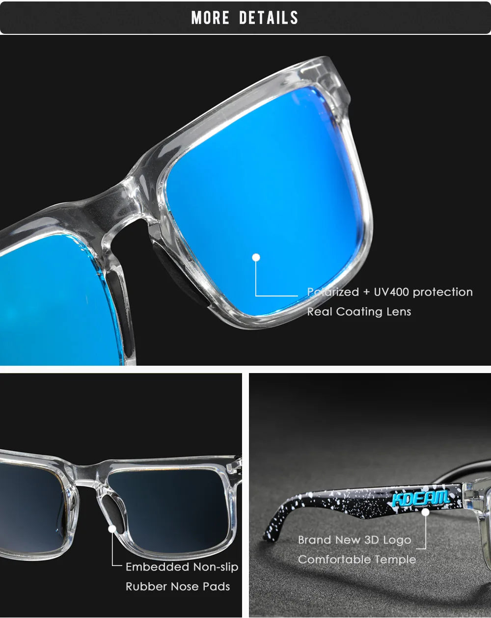 Sunglasses for Men Transparent Gray Frame Fashion Unisex Outdoor
