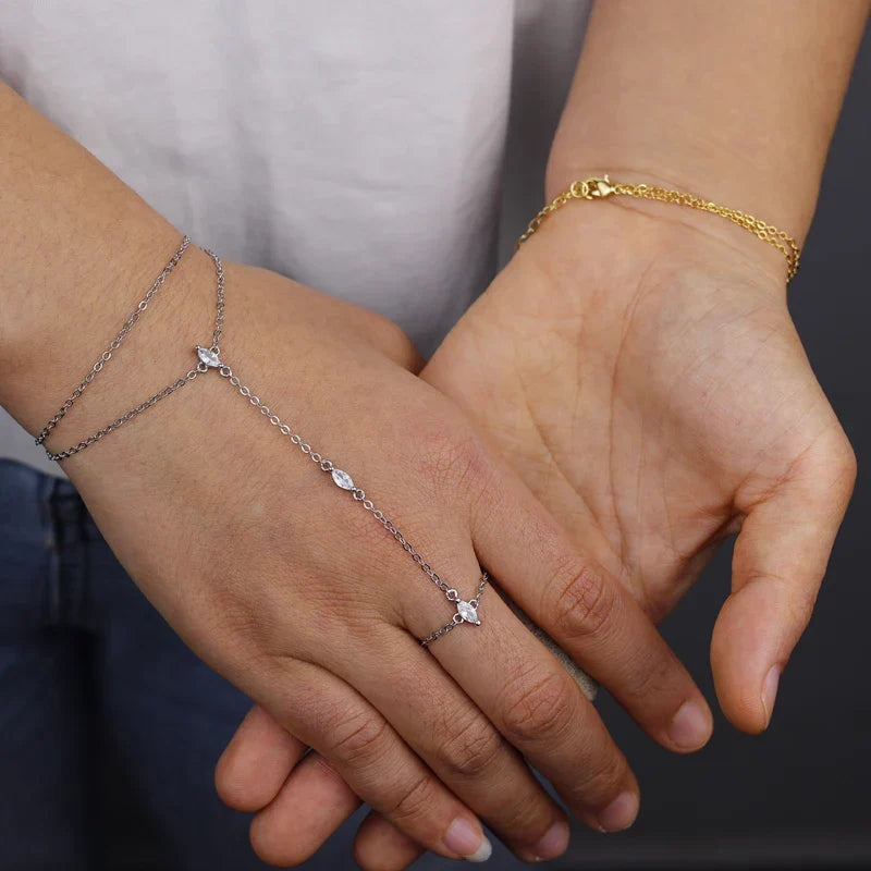 Geometric 3 Pcs Marquise Cubic Zirconia CZ Double Wrist Hand Chain Bracelet Simple Fashion Women Jewelry
