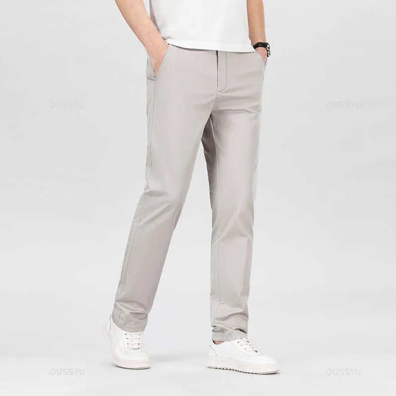 High Quality 99% Cotton Men's Straight Pants Business Solid Color Khaki