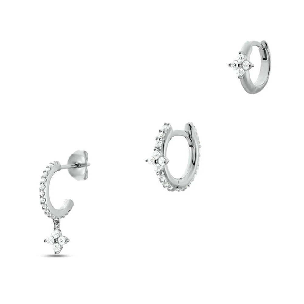 CANNER 925 Sterling Silver 3PCS Zircon Double Layer Hoop Earrings For Women Minimalism Ins Earrings Fine Jewelry Party Gift