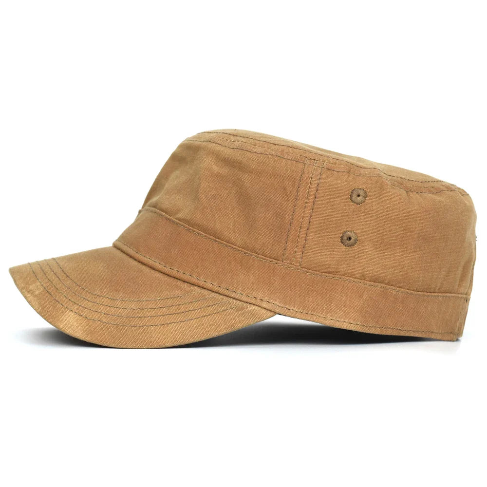 Waxed Canvas Cotton Military Caps Men Waterproof Cadet Army Cap Unique Design Vintage Flat Top Hat