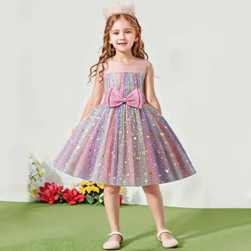 Girls Christmas Dress Princess Rainbow Sequin Wedding Birthday Party Gown