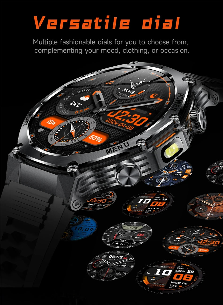 Rugged Outdoor Sports AK82 Smartwatch 1.85" HD Touchscreen 800mAh Long Battery Life Fitness Tracker Calorie Distance Smart Watch