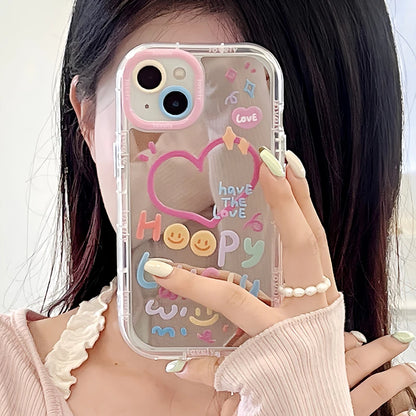 Lovely Girl Heart Mirror Phone Case For iPhone 11 12 13 14 15 16 Pro Max Shockproof