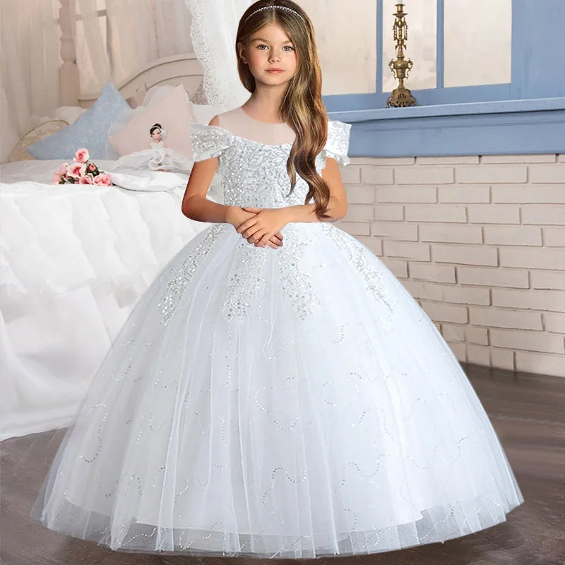 4-12 Year Old New Lace Flower Girl Wedding Dress Girl Piano Performance Dress Gorgeous Birthday Party Evening Dress