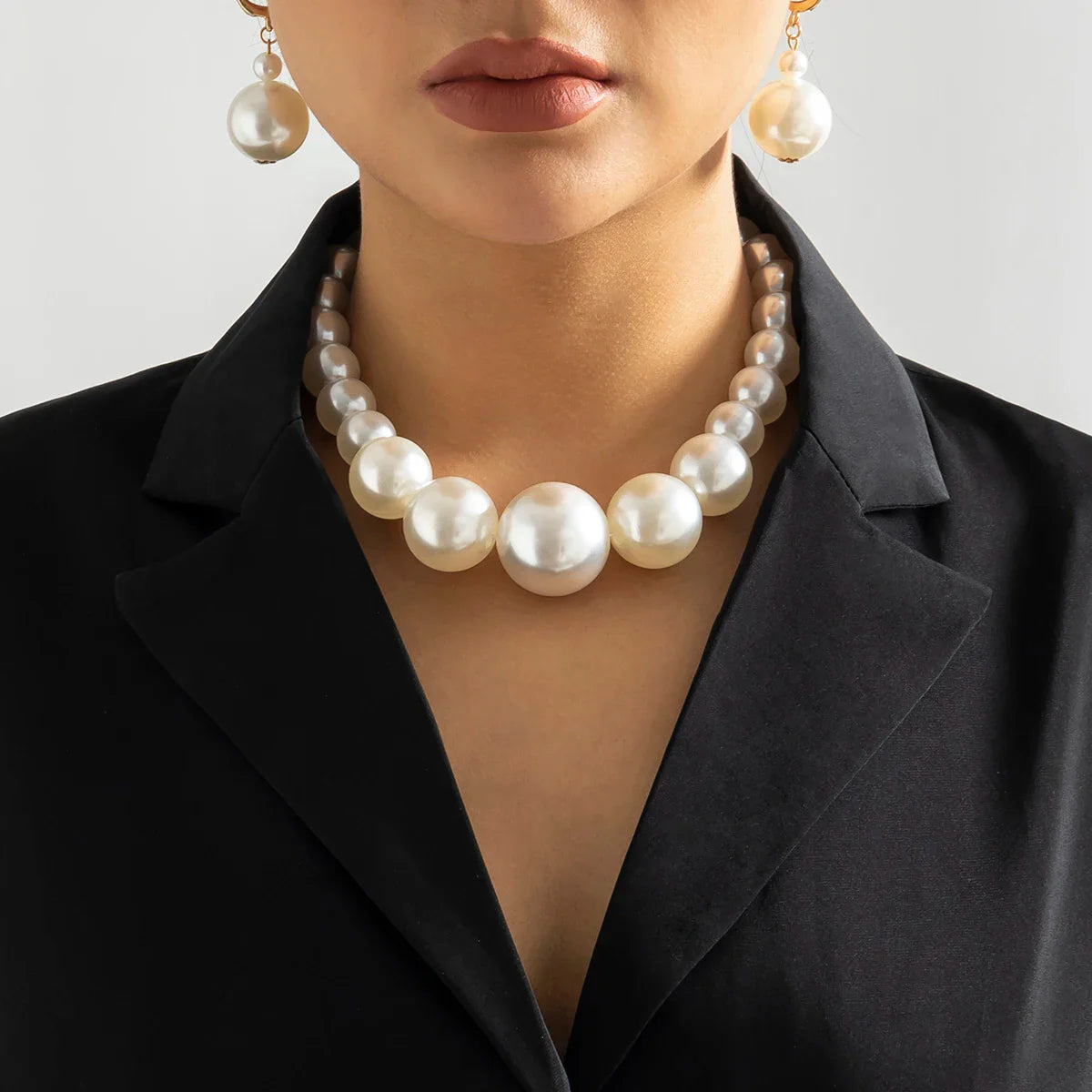 IngeSight.Z New Exaggerated Big Imitation Pearls Choker Necklace Women Personality Elegant White Pearl Beaded Bride Jewelry 2025