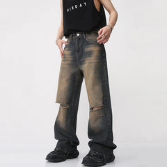 Jeans Summer High Street Men's Wide Leg Denim Pants Gradient Straight Trousers