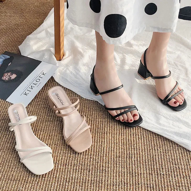 Women High Heel Sandals Summer Casual Female Shoes Woman Square Heel Open Toe Ankle Strap Ladies Sandalias Wedge Shoe 2022 New