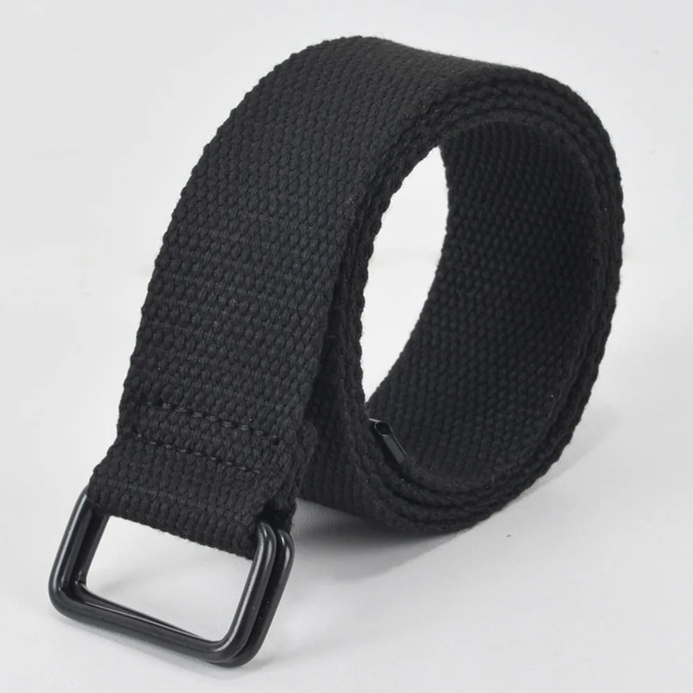 Fashion Free Punch Canvas Belt Cotton Canvas Cloth Fabric Buckle Belt Double Ring Buckle Best Canvas Belts Men's