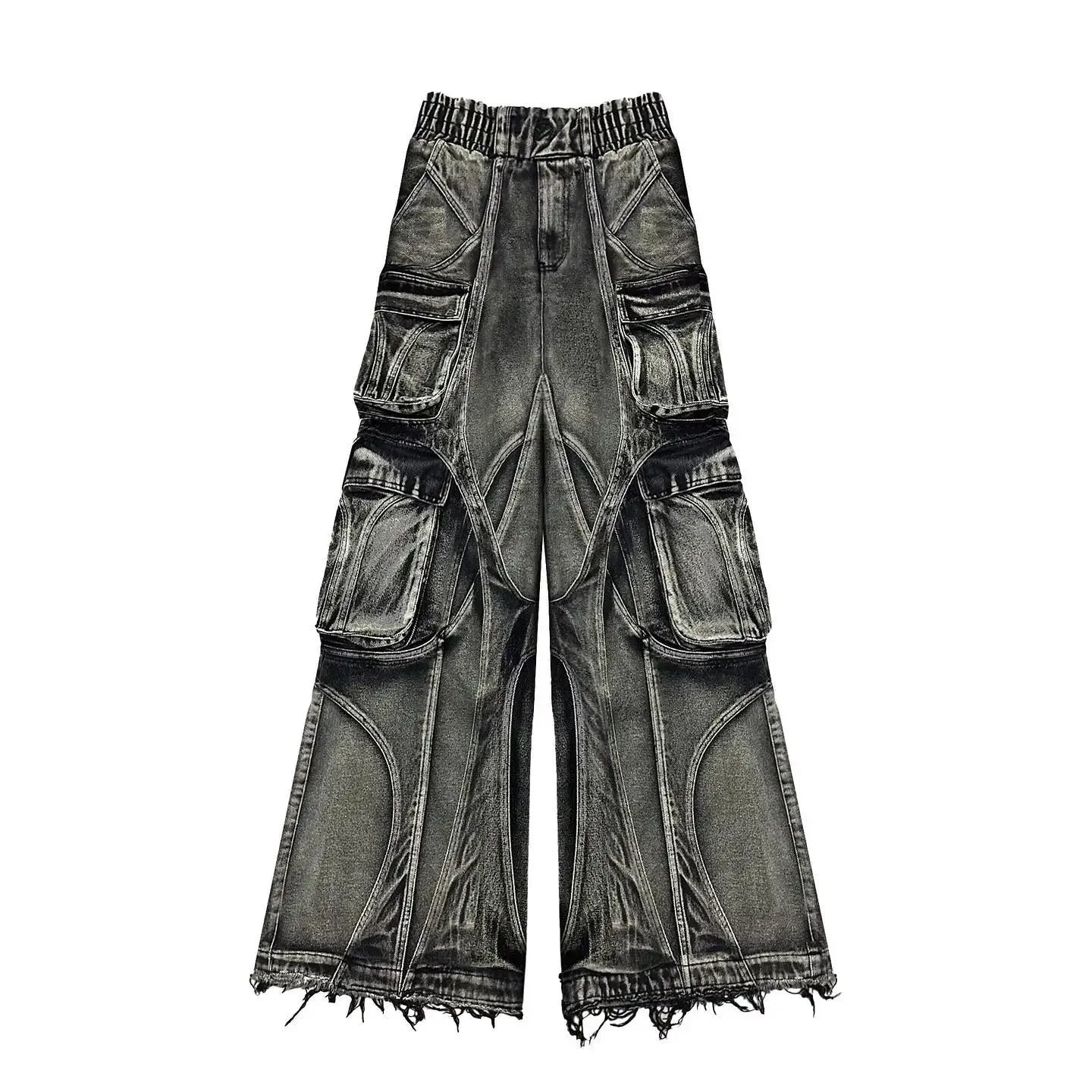 Goth Punk Ripped Retro Y2K Cargo Pants  Hip Hop Distressed Baggy Jeans for Men