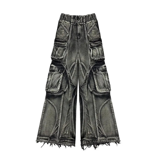 Goth Punk Ripped Retro Y2K Cargo Pants  Hip Hop Distressed Baggy Jeans for Men