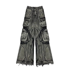 Goth Punk Ripped Retro Y2K Cargo Pants  Hip Hop Distressed Baggy Jeans for Men