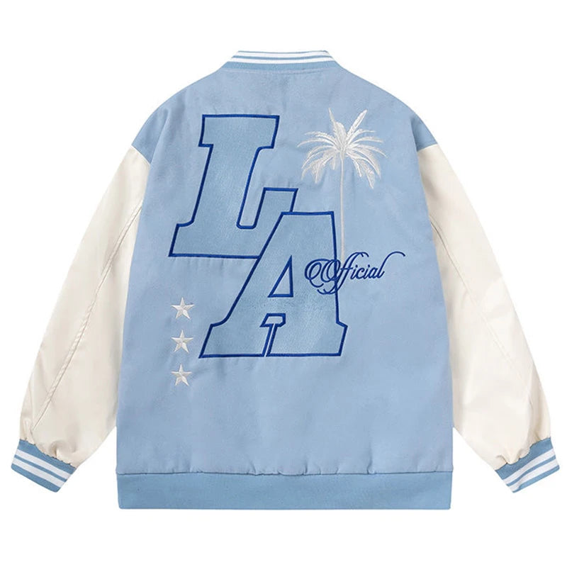 Letter Embroidery Men's Baseball Jacket Y2k Flame Leather Varsity Jacket Windbreaker