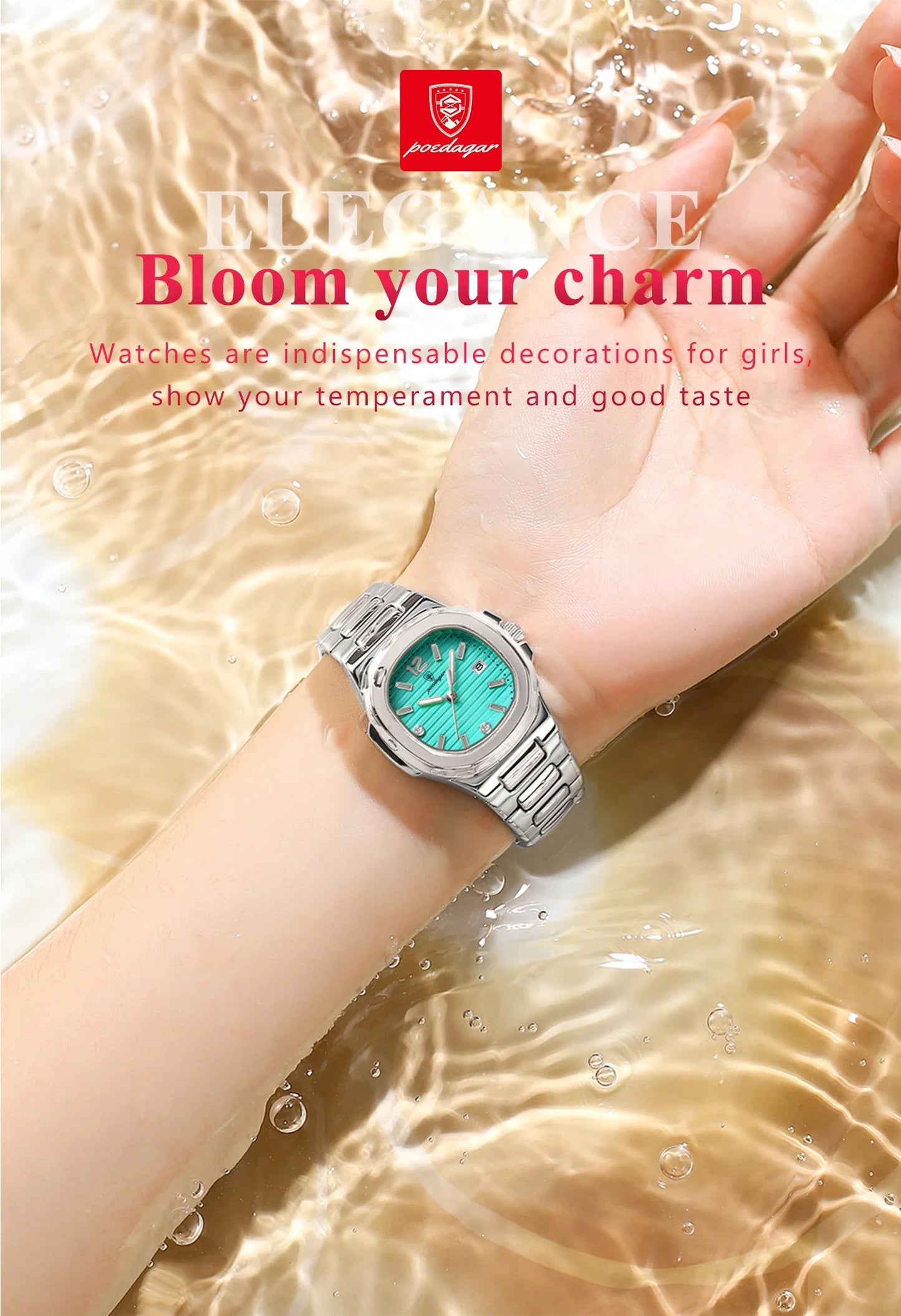 POEDAGAR Square Luxury Ladies Wristwatch Luminous Waterproof Stainless Steel Date Watch For Woman Fashion Quartz Women's Watches