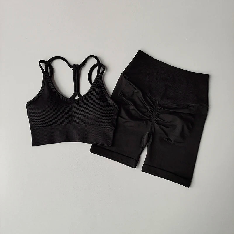 Women Yoga Set Gym Sportswear Sport Bra and Hight Waist Shorts Suit Fitness Workout
