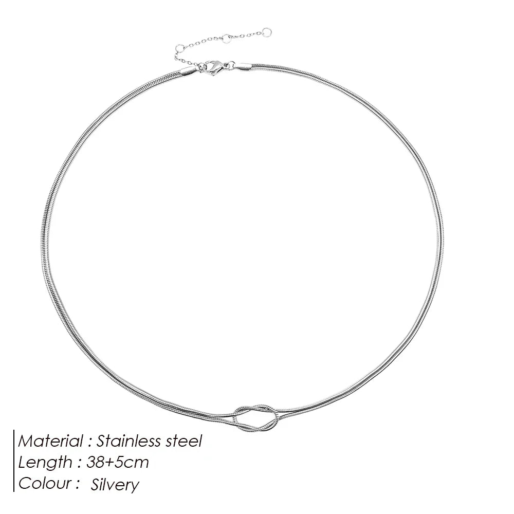 eManco  Elegant Minimalist Jewelry Lusterless 14k Gold Plated Knotted Snake Chain Necklace Women's Stainless Steel Accessories