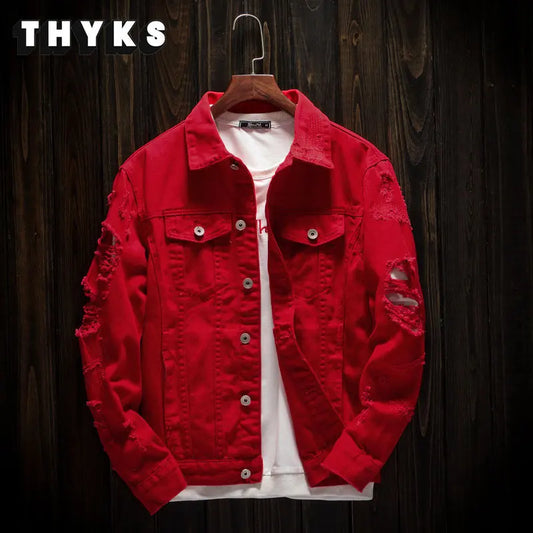 Hip-hop Men's Denim Jackets Streetwear Casual Cotton Classic Slim Jeans Coat
