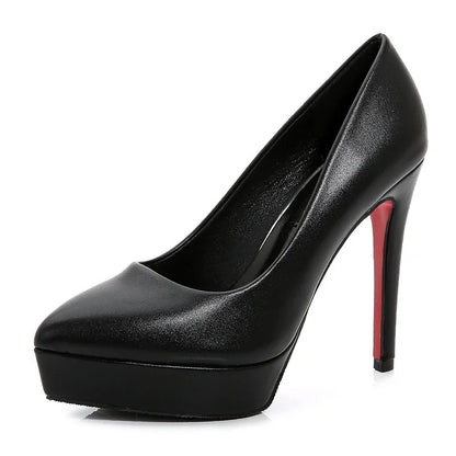 2023 Women 12cm High Heels 3cm Platform Fetish Nightclub Pumps Lady Leather Stiletto Heels Prom Red Bottom Catwalk Black Shoes