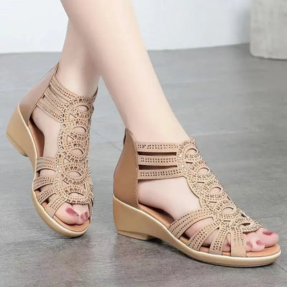 2023 Women's Sandals Wedges Summer Hollow Out Roman Sandals Ladies Elegant Low Heel Sandals For Women Fashion Mujer Footwear
