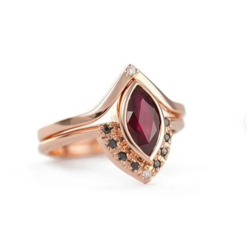 Rose Gold Color Rings for Women Classic Metal Marquise Bridal Wedding Rings