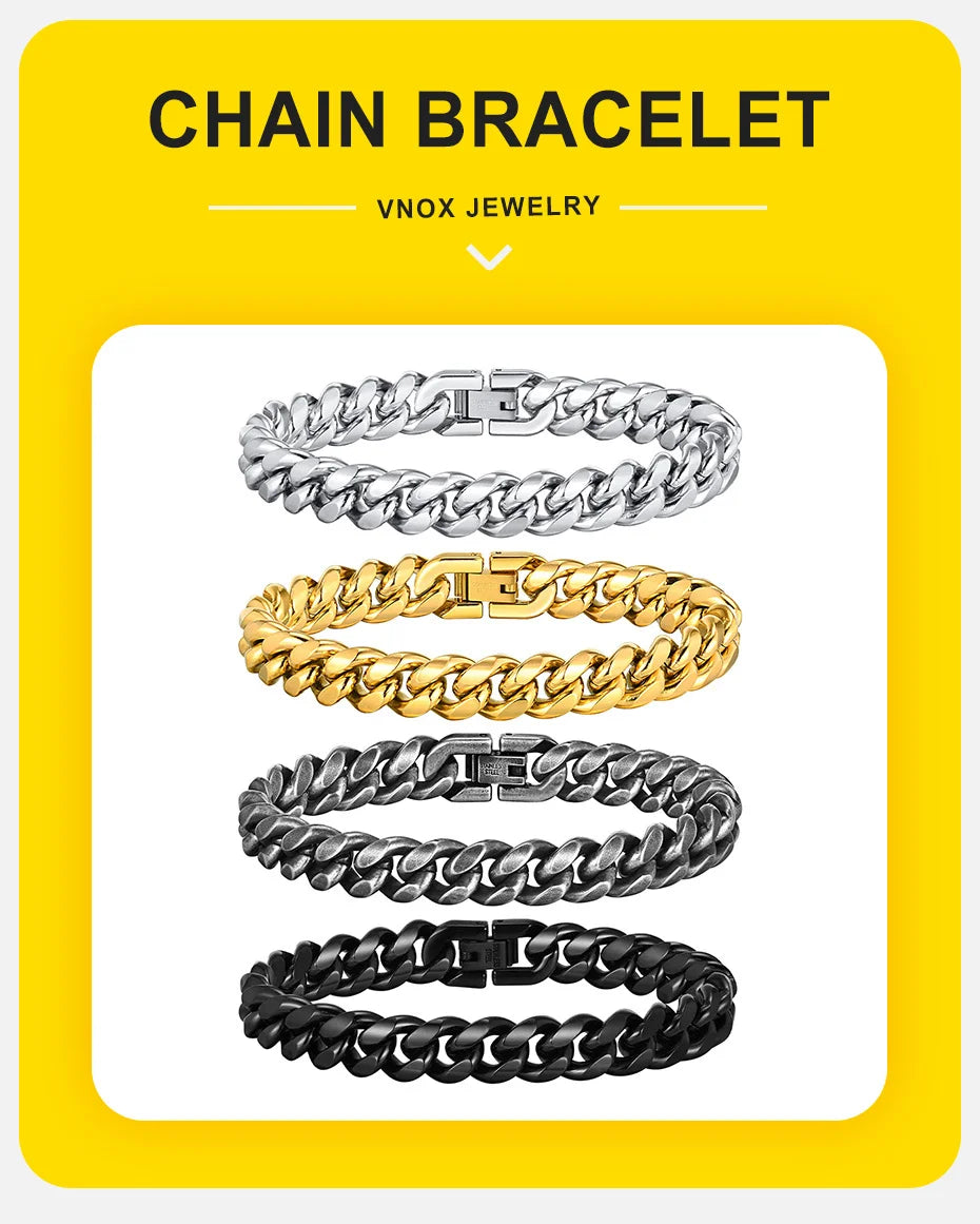 Vnox 18cm/20cm/22cm Stainless Steel Bold Cuban Bracelets for Men Women,6mm/8mm/10mm/12mm Width Miami Curb Links Wristband Gift