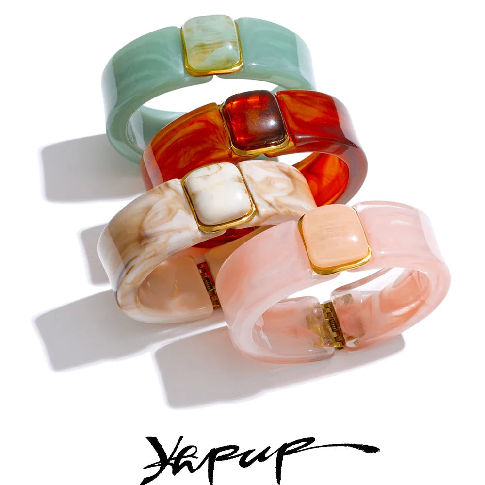 Yhpup 63mm Green Pink Beige Amber Acrylic Wide Bracelet Bangle Waterproof Fashion Summer Attractive Jewelry Wholesale