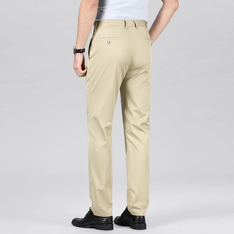Spring Summer Lyocell Men's Pants Luxury Solid Color Elasticity Business Casual