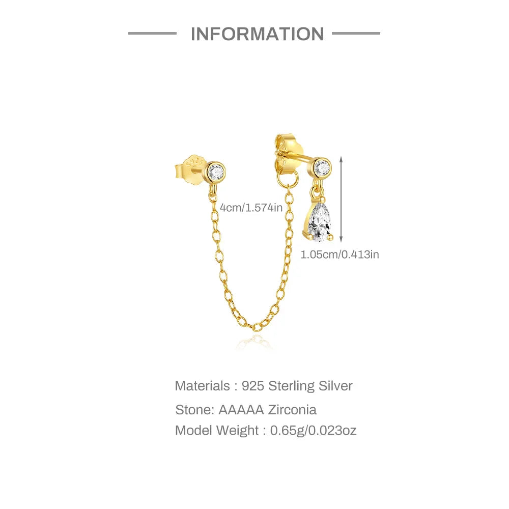 CANNER 1PC 925 Sterling Silver Horse Eye Chain Tassel Zircon Drop Earrings For Women Ins Minimalism Geometric Earrings Gift