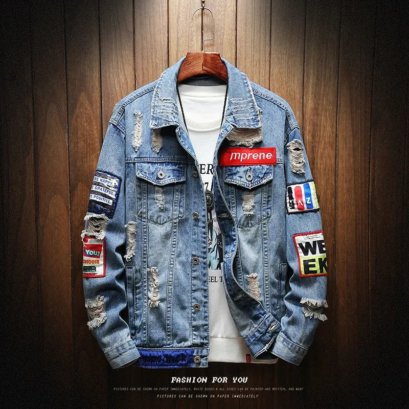 Male Jeans Coat Men Brand Denim Jacket Hip Hop Streetwear Punk Motorcycle
