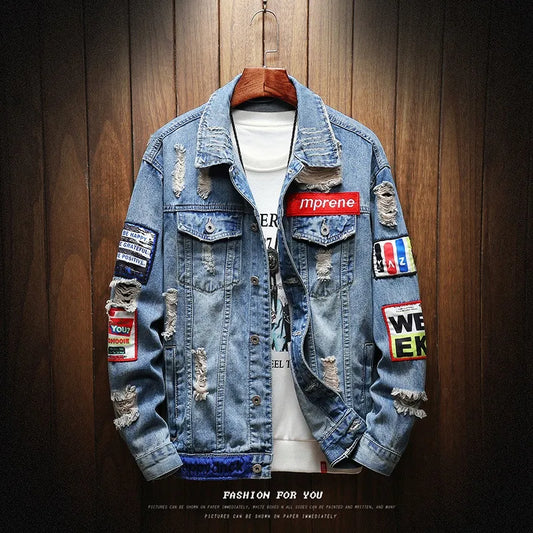 Male Jeans Coat Men Brand Denim Jacket Hip Hop Streetwear Punk Motorcycle