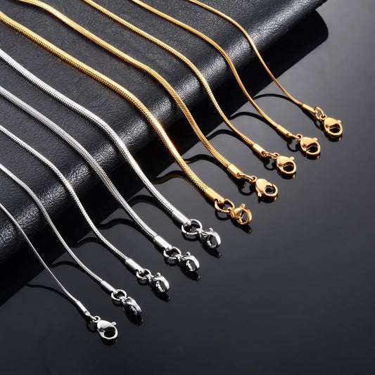 Stainless Steel Square Snake Chain Long Necklace for Women Men Choker on the Neck Collar Gold/Silver Color Jewelry Accessories