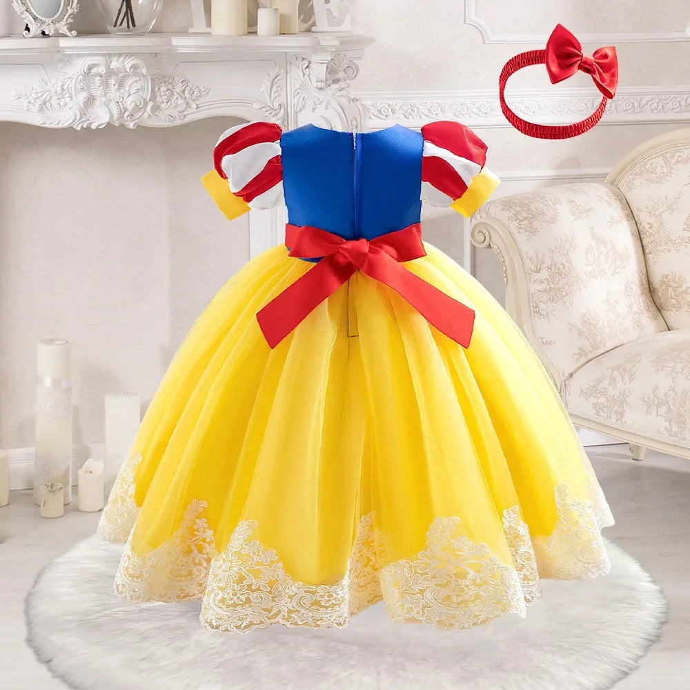 Snow White Costume for Kids Halloween Princess Cosplay Disguise Movie Birthday Party Clothing Girls Role Play Bowknot Dress