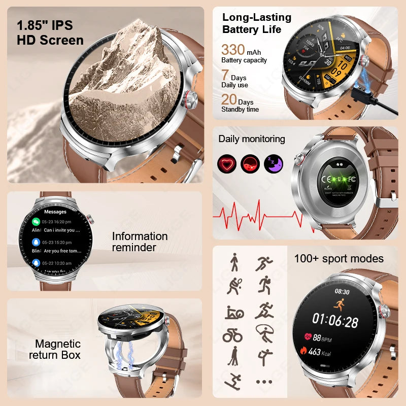 LIGE 2025 New TWS 2-In-1 Headset Smart Watch 1.85" Bluetooth Call Men Earphone Smartwatch Heart Rate Health Monitor Music Watch