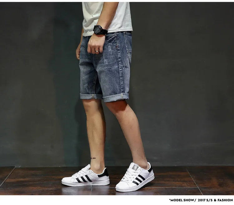Men Gray Denim Shorts Jeans Pants Good Quality Men Cotton Knee Length Short Jeans New Summer Male Large Size Denim Shorts 42
