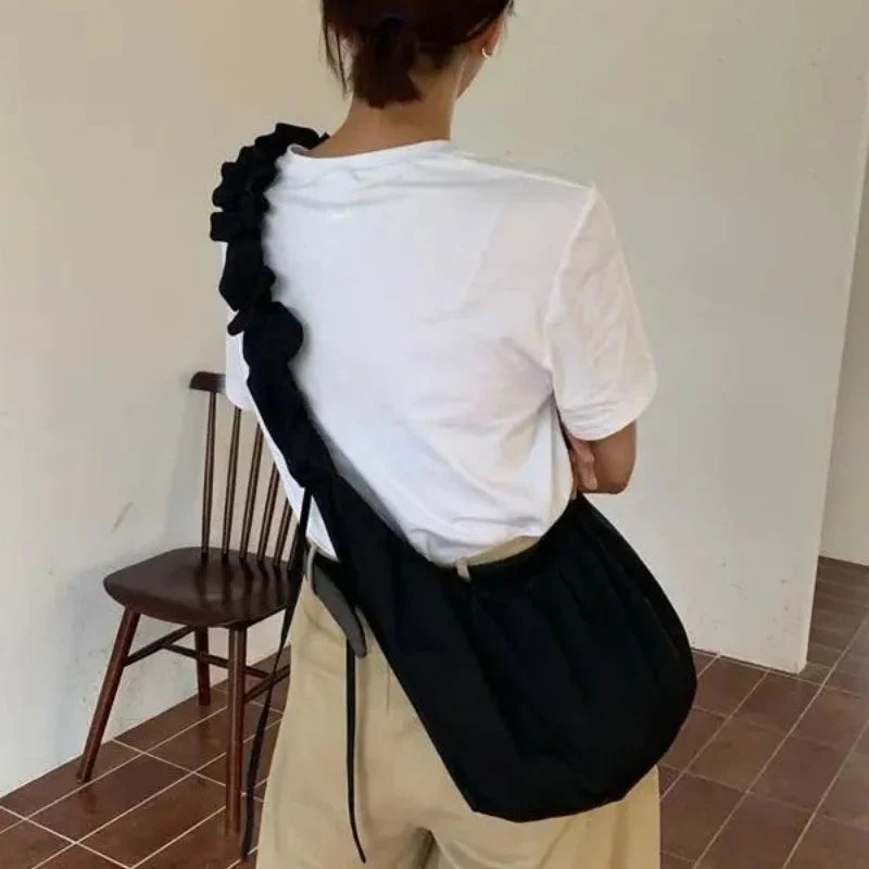 Designer Pleated Womens Shoulder Bag Korean Style Solid Color Large Capacity