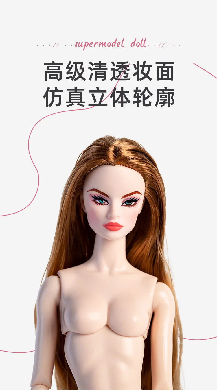 2025 new 1/6 Supermodel doll / 32cm nude doll with white skin wine red brown hair / 12 joint movable body + head / dollhouse toy
